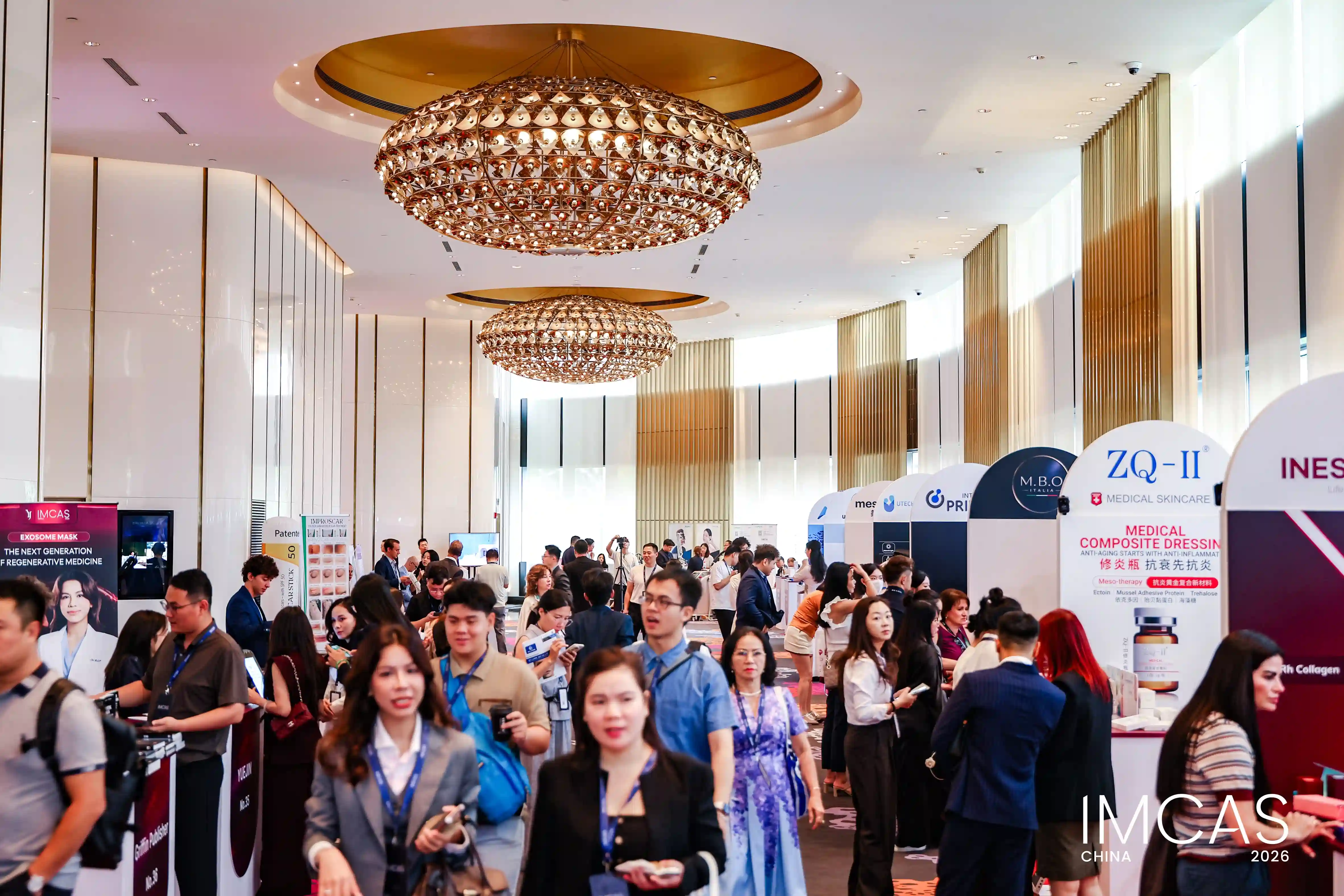 ZQ-II booth at IMCAS China 2026 in Shanghai with medical aesthetics professionals visiting the exhibition booth